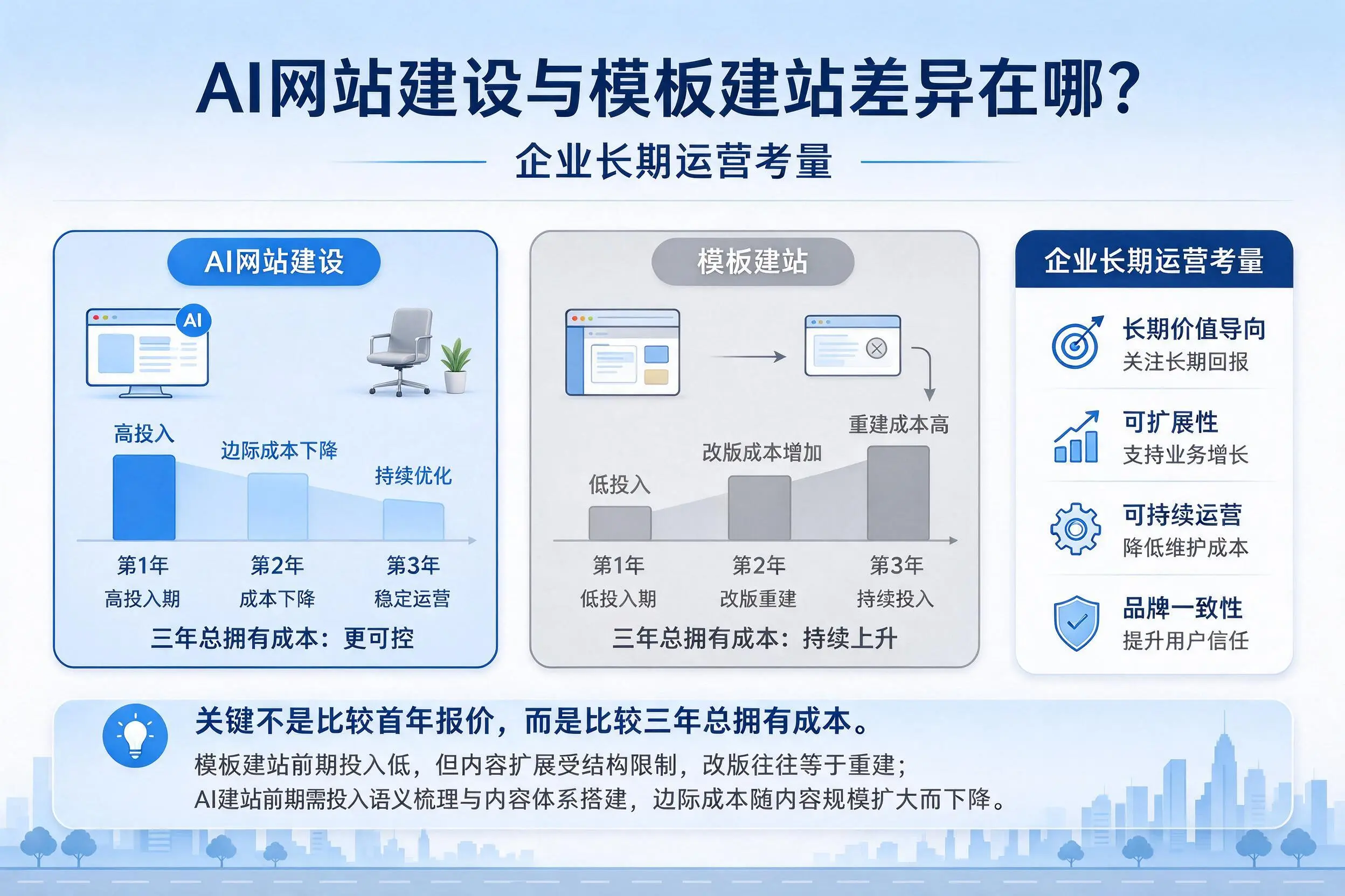 AI网站建设与模板建站差异在哪?桂林企业长期运营考量